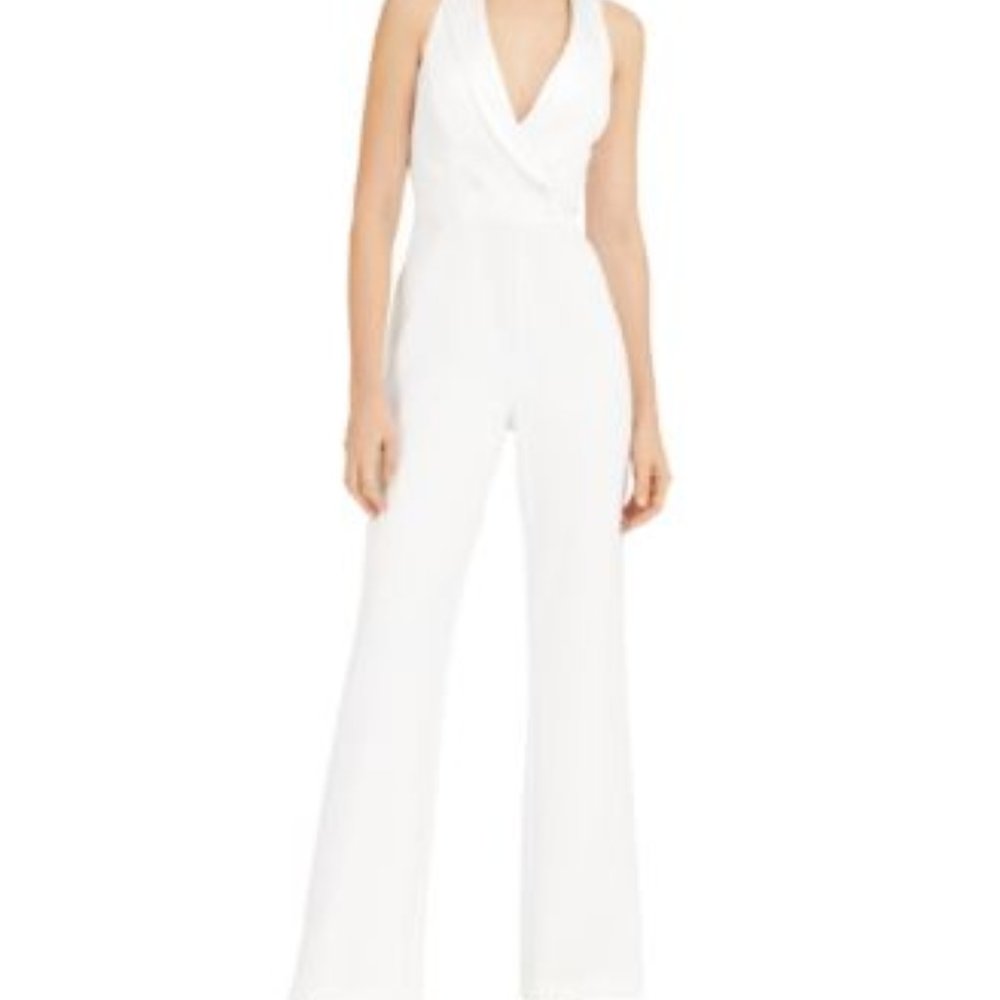 Aidan by Aidan Mattox Crepe Tuxedo Jumpsuit Ivory